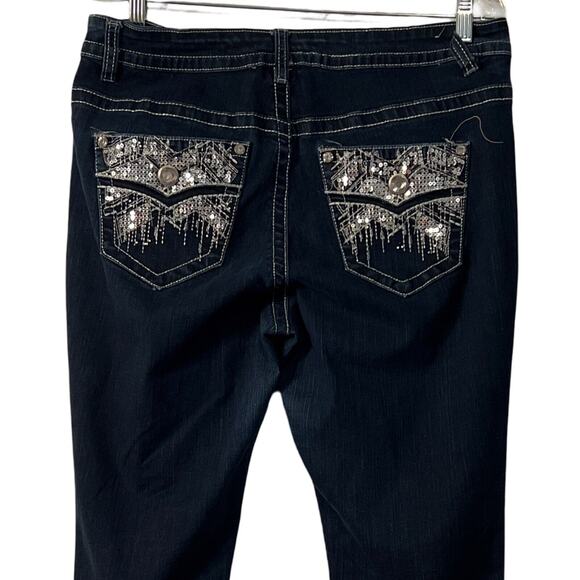 Rebel Soul Womens Jeans Size 14 Blue Straight Leg Mid Rise Sequins Stretch 34" - Picture 5 of 10